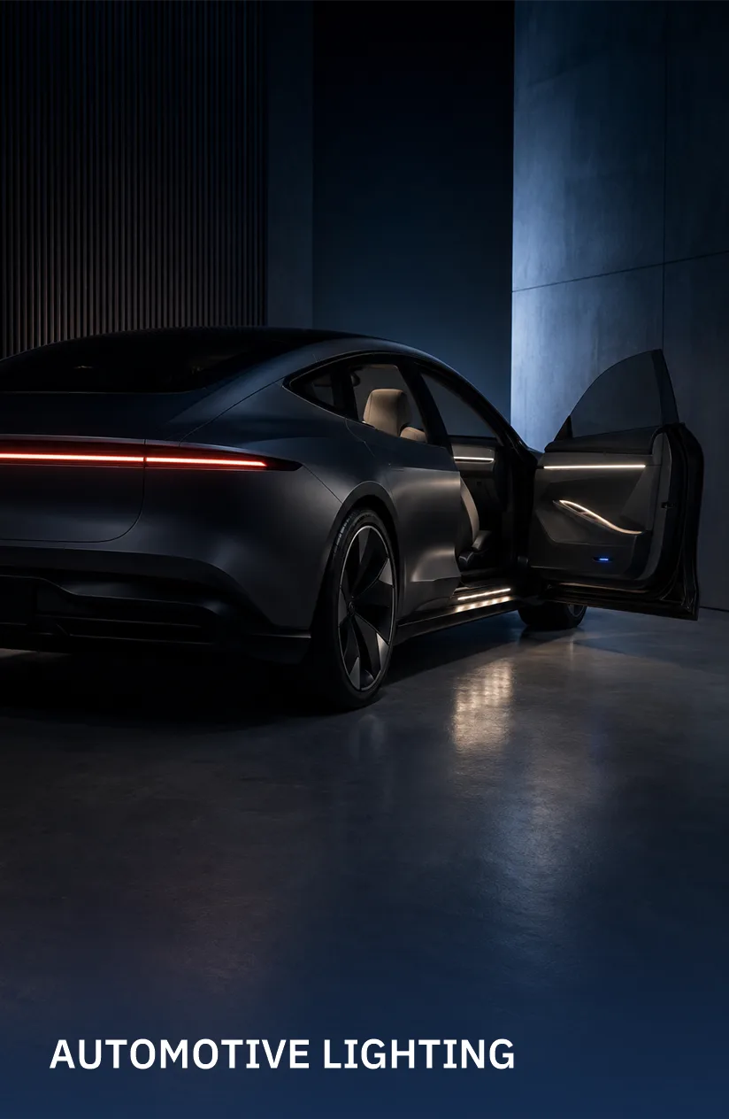 Premium vehicle featuring integrated exterior and interior linear lighting